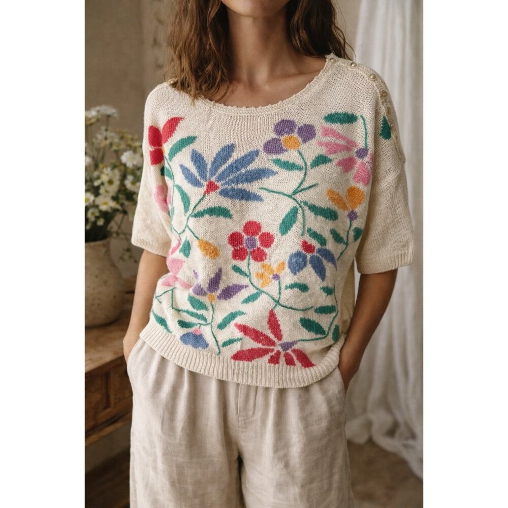 Vintage  Portraits Northern Isles Sweater Ramie Cotton Cottagecore Small